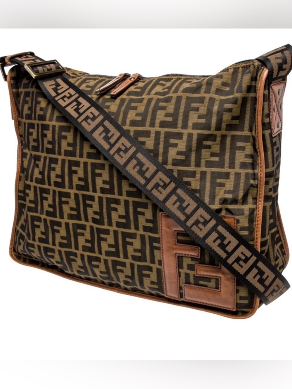 Fendi Zucca FF Crossbody Messenger Bag Brown Canvas Leather Vintage - Picture 6 of 13